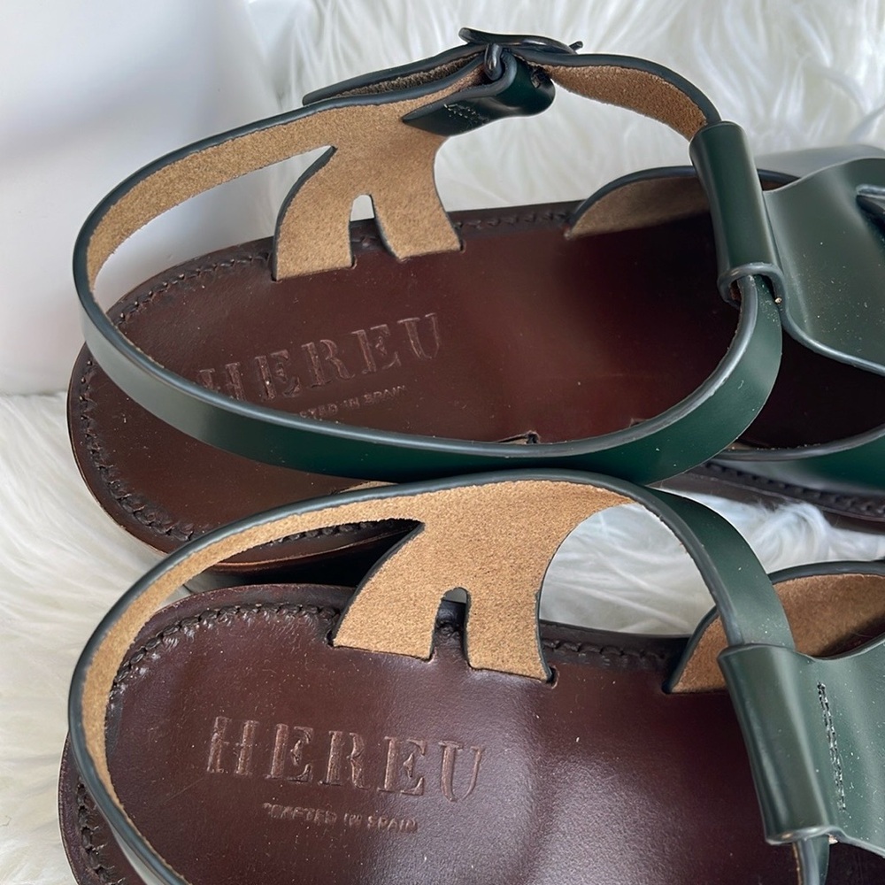NEW Hereu Pesca Block Heel Fisherman Sandals Green Cutout Leather Shoes 40/US 10 - Picture 5 of 9